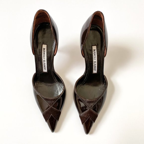 Manolo Blahnik Black Patent D'Orsay Pumps Size 36 - Picture 2 of 14